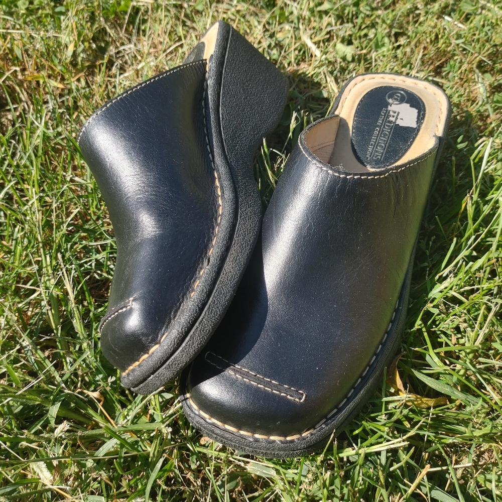 Predictions Black Leather Clogs